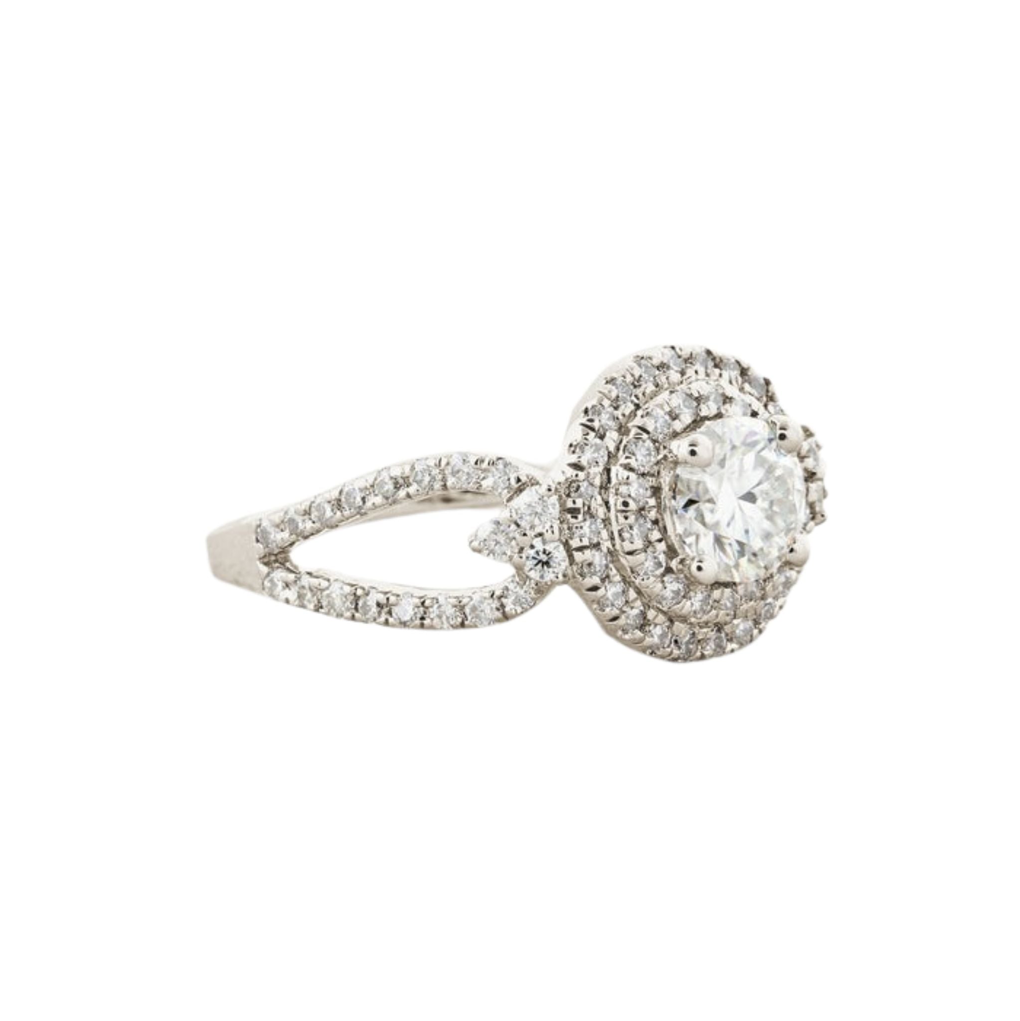 0.7 CT Round Cut Double Halo Vintage Moissanite Engagement Ring White Gold 1